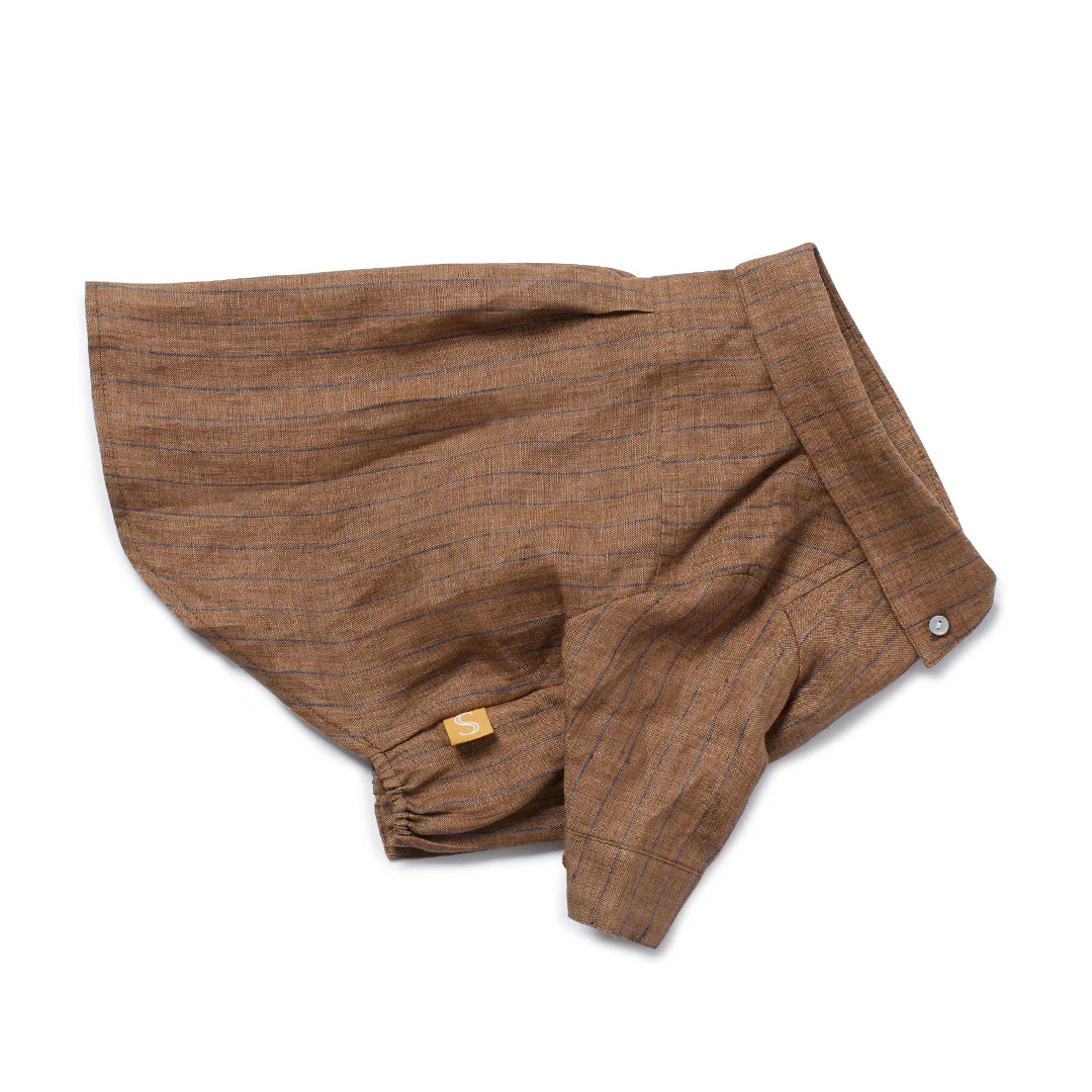 French Linen Shirt - Brown/Blue Pinstripe - Image 3