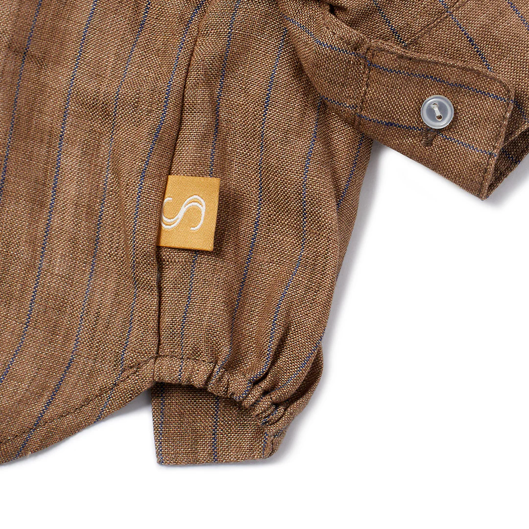 French Linen Shirt - Brown/Blue Pinstripe - Image 5