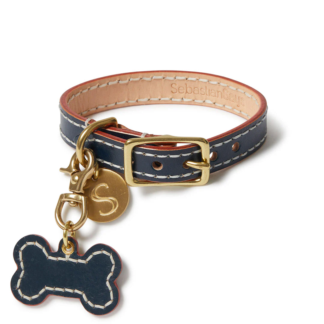 Leather Dog Bone Charm - Navy - Image 3
