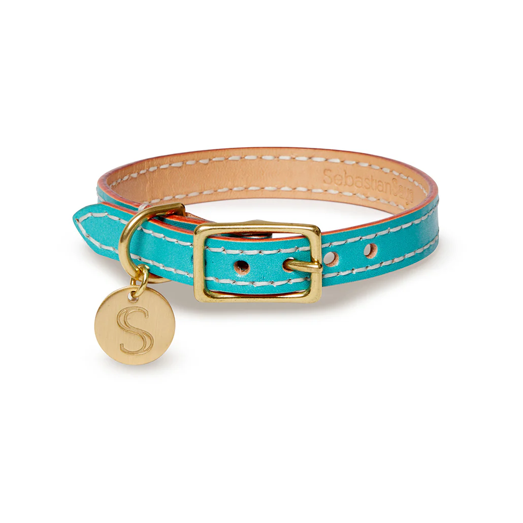 Leather Dog Collar - Turquoise - Image 2