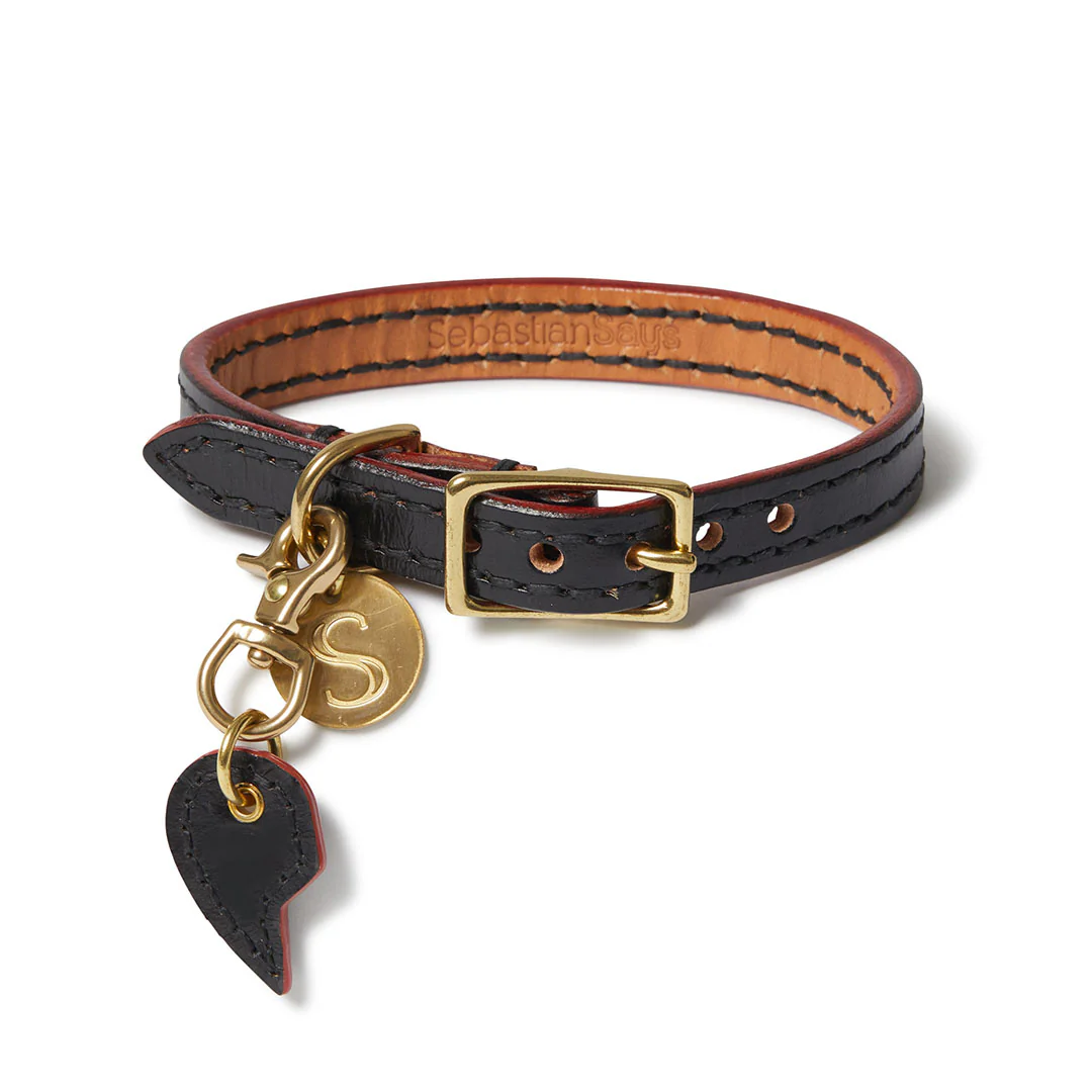 Leather Dog Split Heart Charm - Black - Image 6