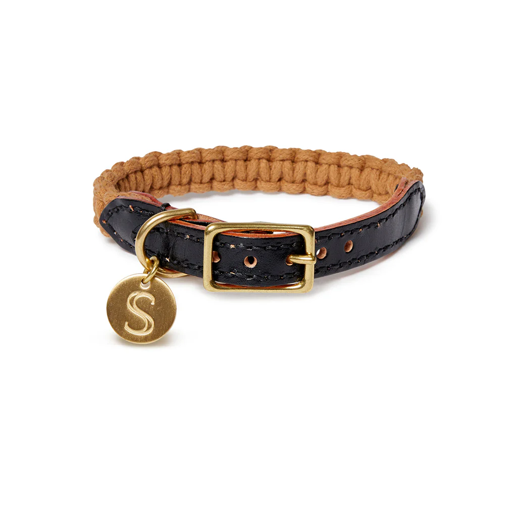 Macramé/Leather Dog Collar - Biscuit - Image 2