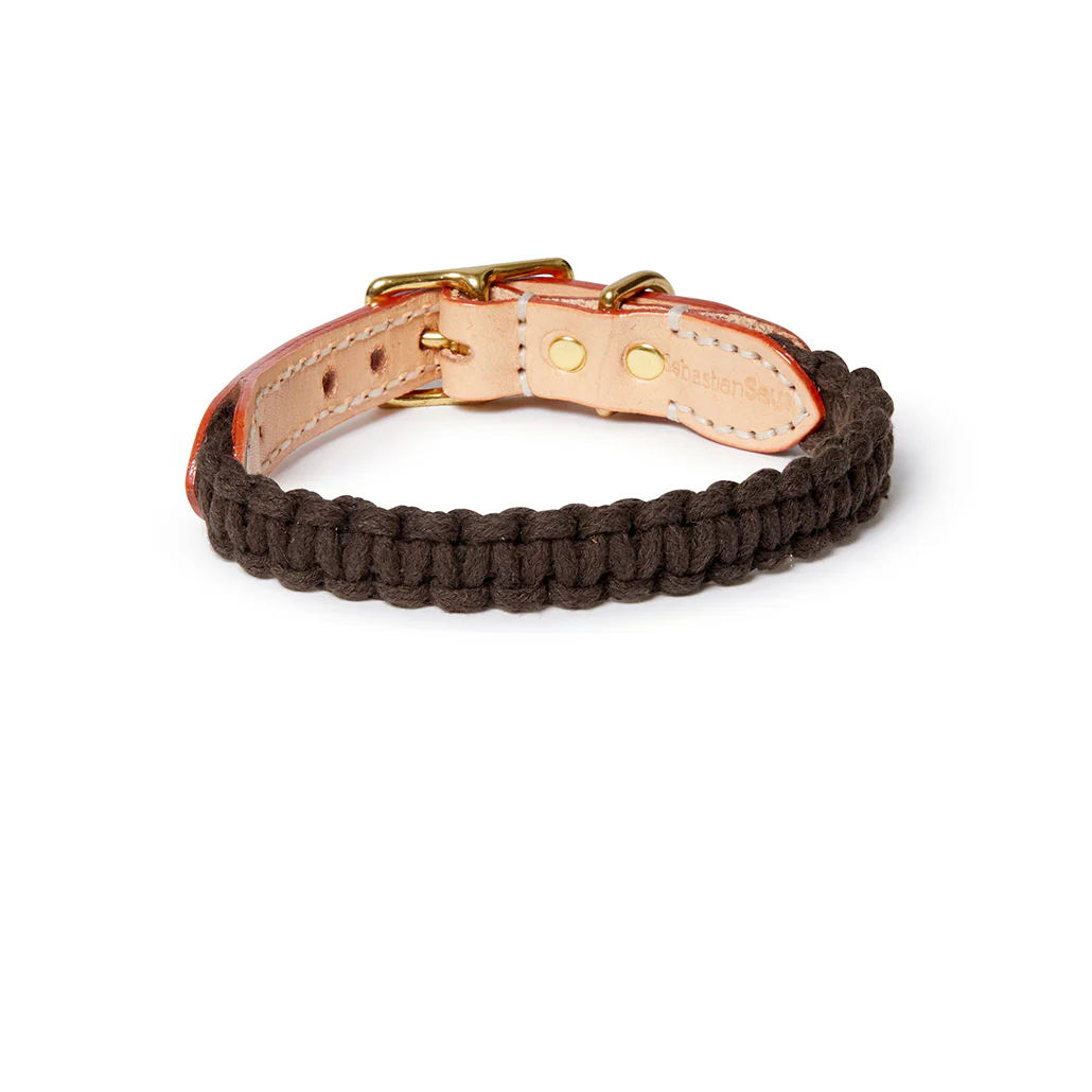 Macramé/Leather Dog Collar - Brown - Image 3