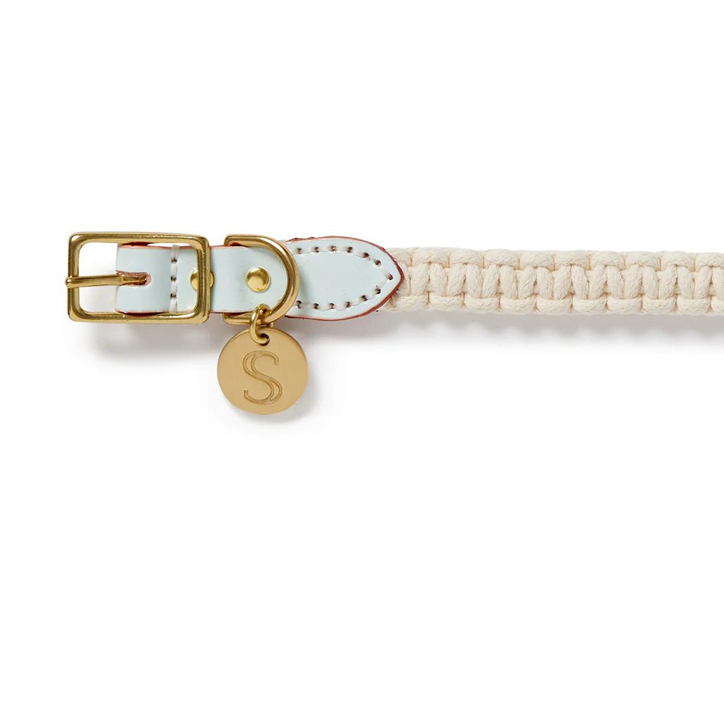 Macramé/Leather Dog Collar - Ice Blue - Image 3