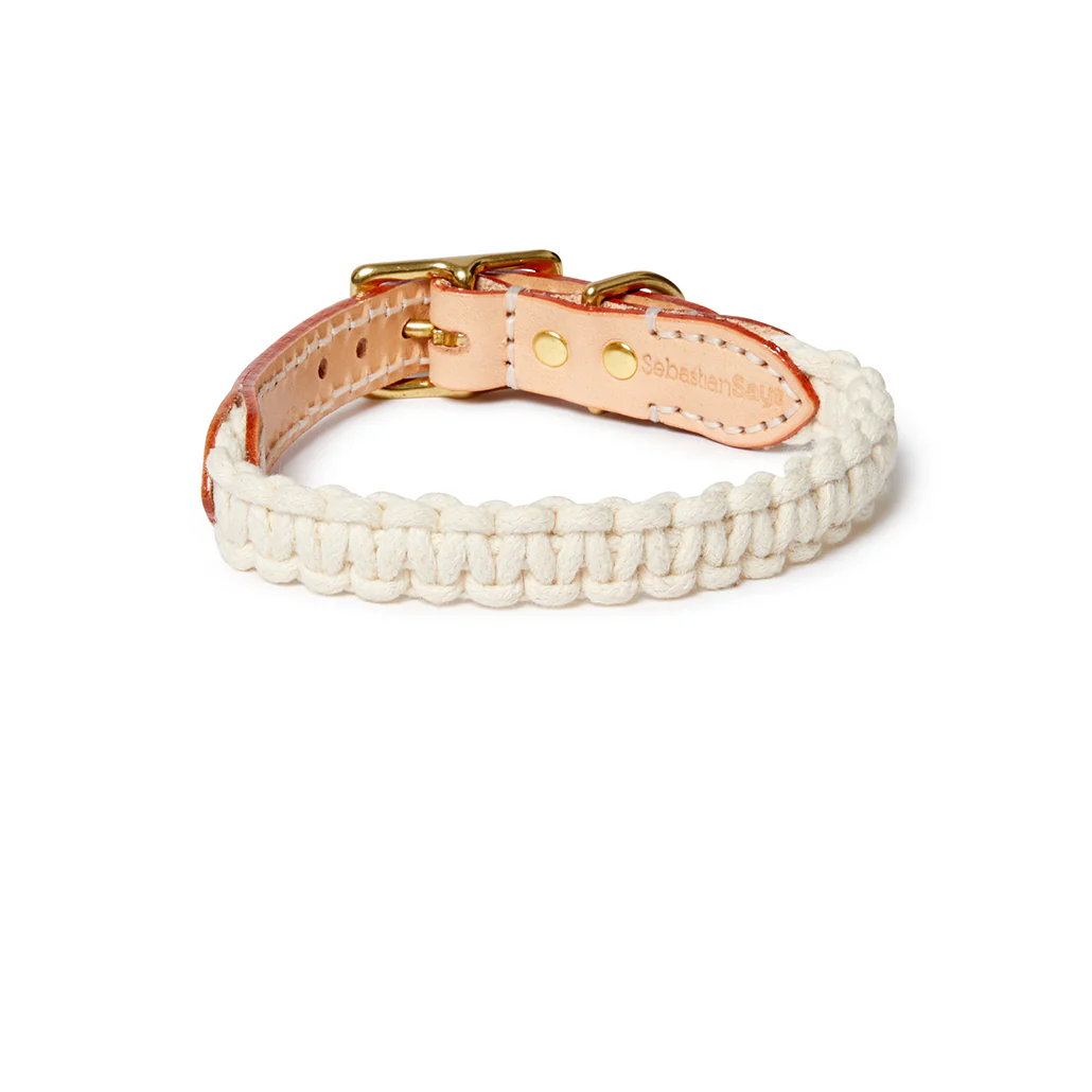Macramé/Leather Dog Collar - Natural - Image 3