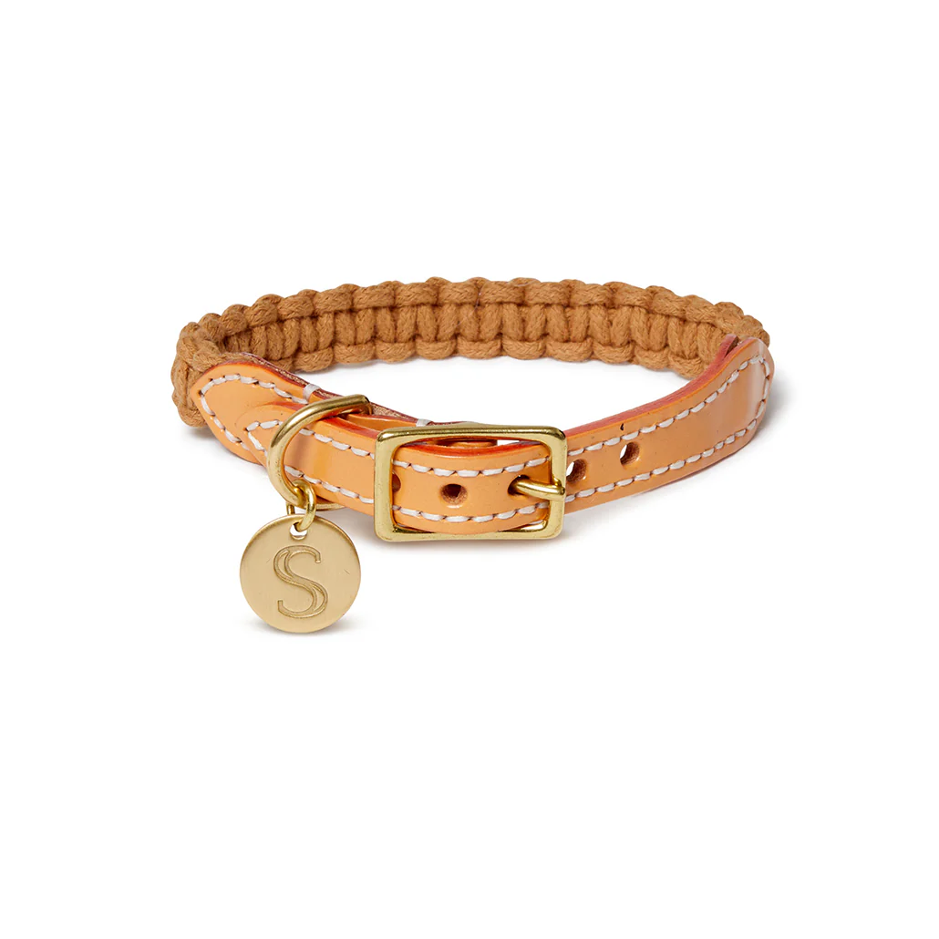 Macramé/Leather Dog Collar - Peach/Biscuit - Image 2