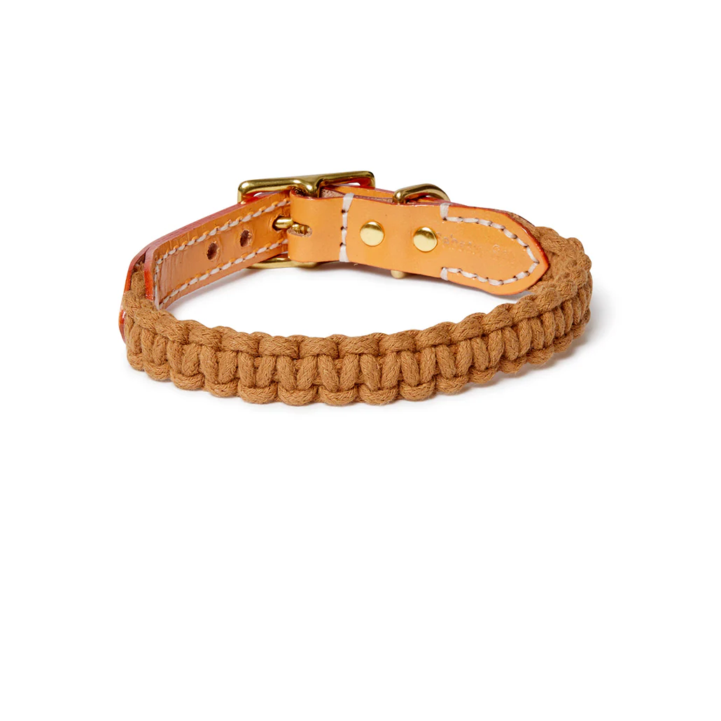 Macramé/Leather Dog Collar - Peach/Biscuit - Image 3