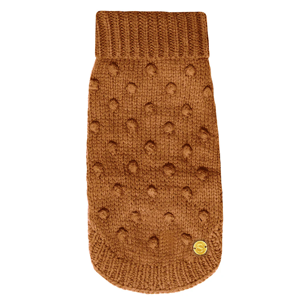 Merino Wool Bobble Knit Dog Sweater - Caramel - Image 3