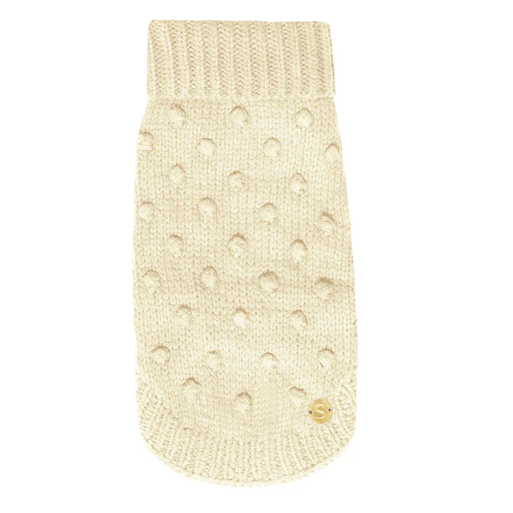 Merino Wool Bobble Knit Dog Sweater - Milk - Image 3