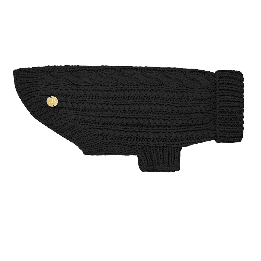 Merino Wool Cable Knit Dog Sweater - Black - Image 3