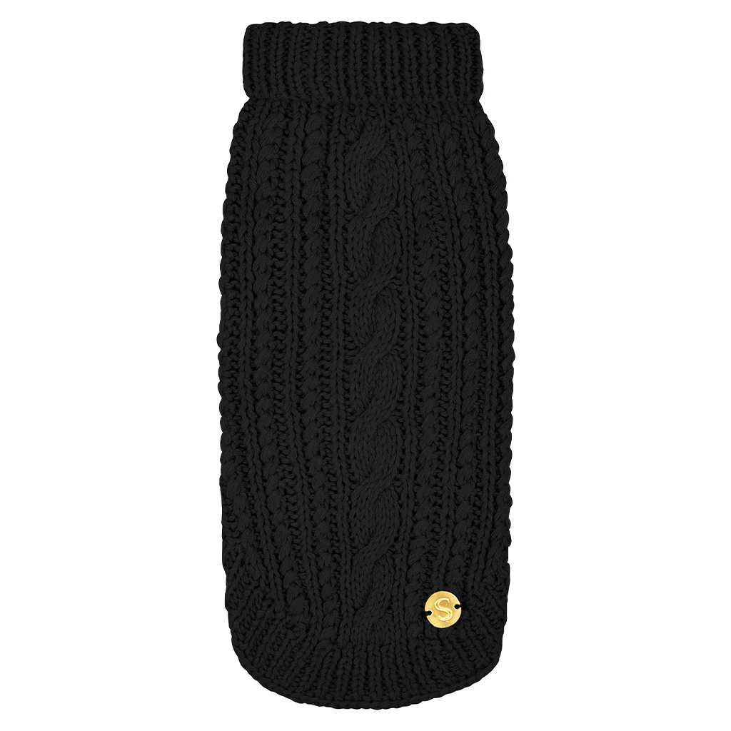 Merino Wool Cable Knit Dog Sweater - Black - Image 4
