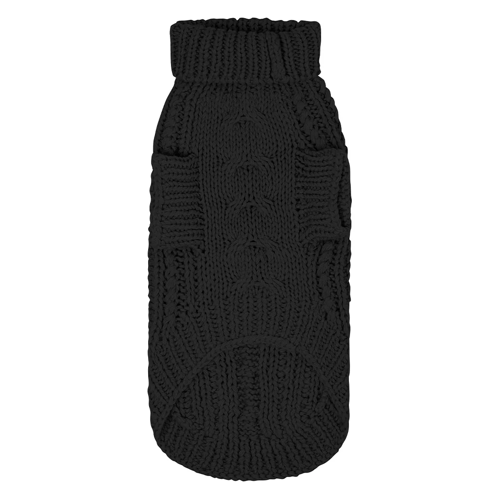 Merino Wool Cable Knit Dog Sweater - Black - Image 5