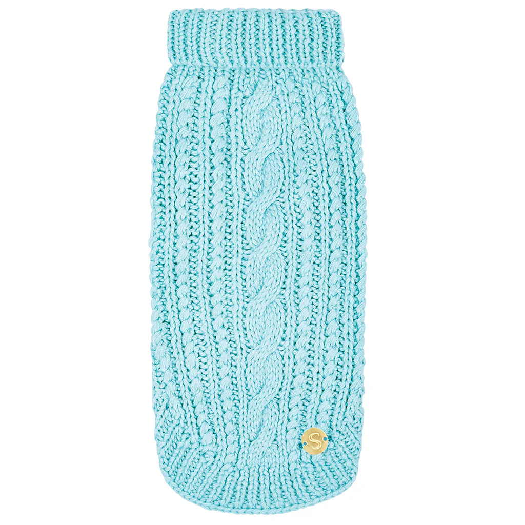 Merino Wool Cable Knit Dog Sweater - Blue - Image 3
