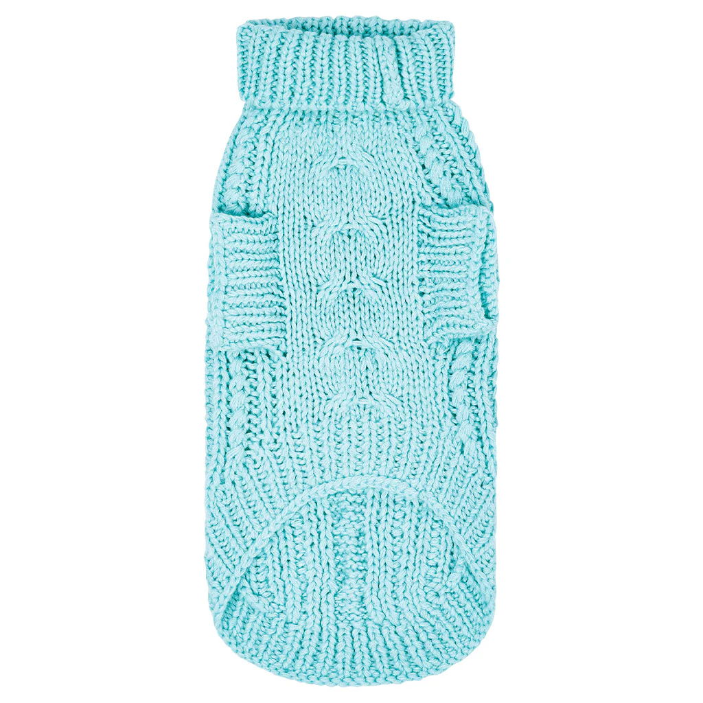 Merino Wool Cable Knit Dog Sweater - Blue - Image 4