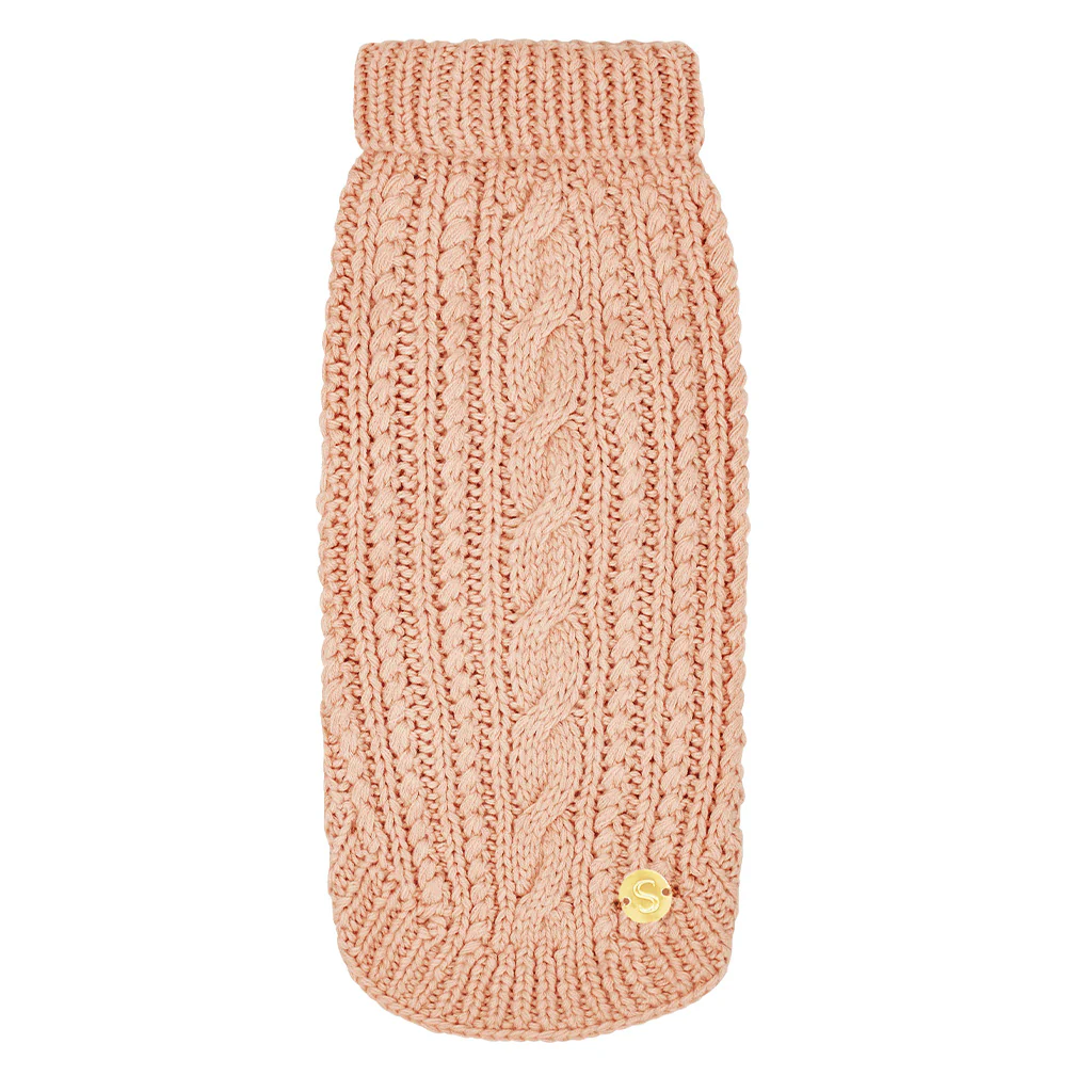 Merino Wool Cable Knit Dog Sweater - Blush - Image 3