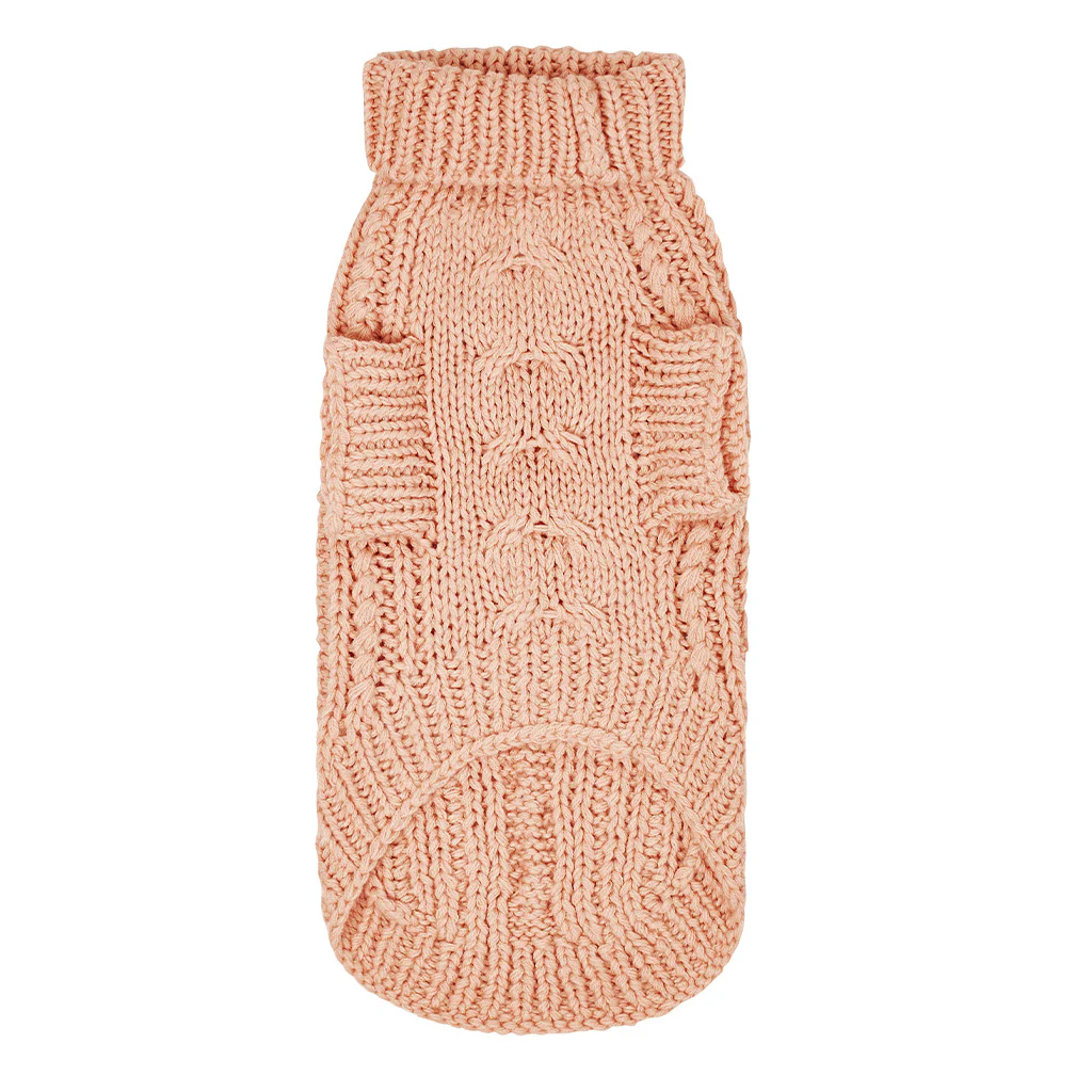 Merino Wool Cable Knit Dog Sweater - Blush - Image 4