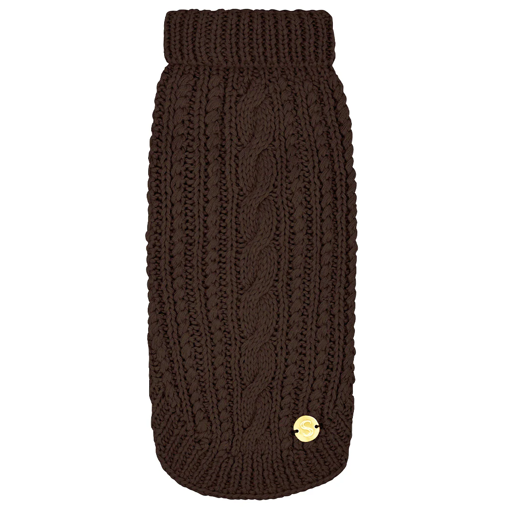 Merino Wool Cable Knit Dog Sweater - Brown - Image 3