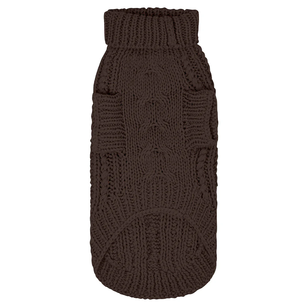 Merino Wool Cable Knit Dog Sweater - Brown - Image 4