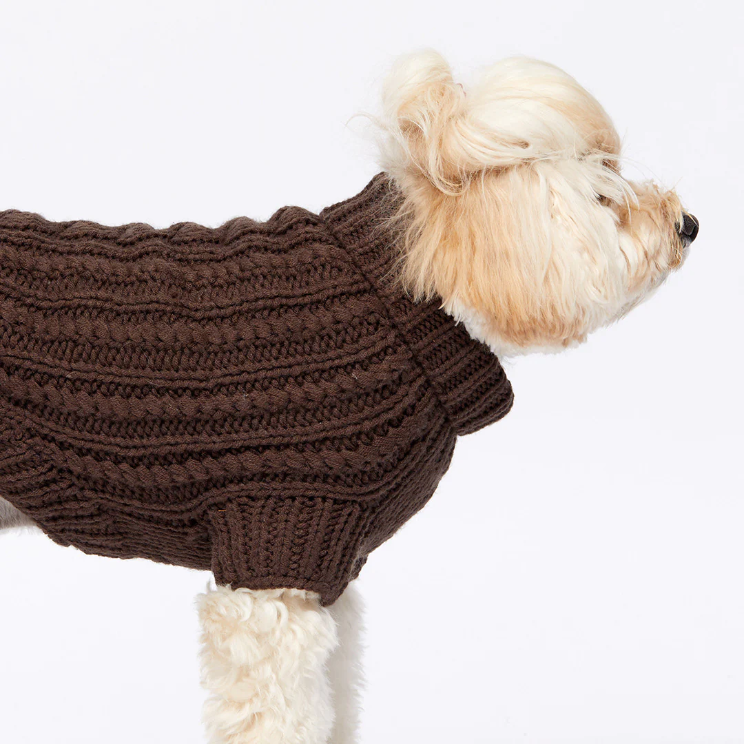 Merino Wool Cable Knit Dog Sweater - Brown - Image 7