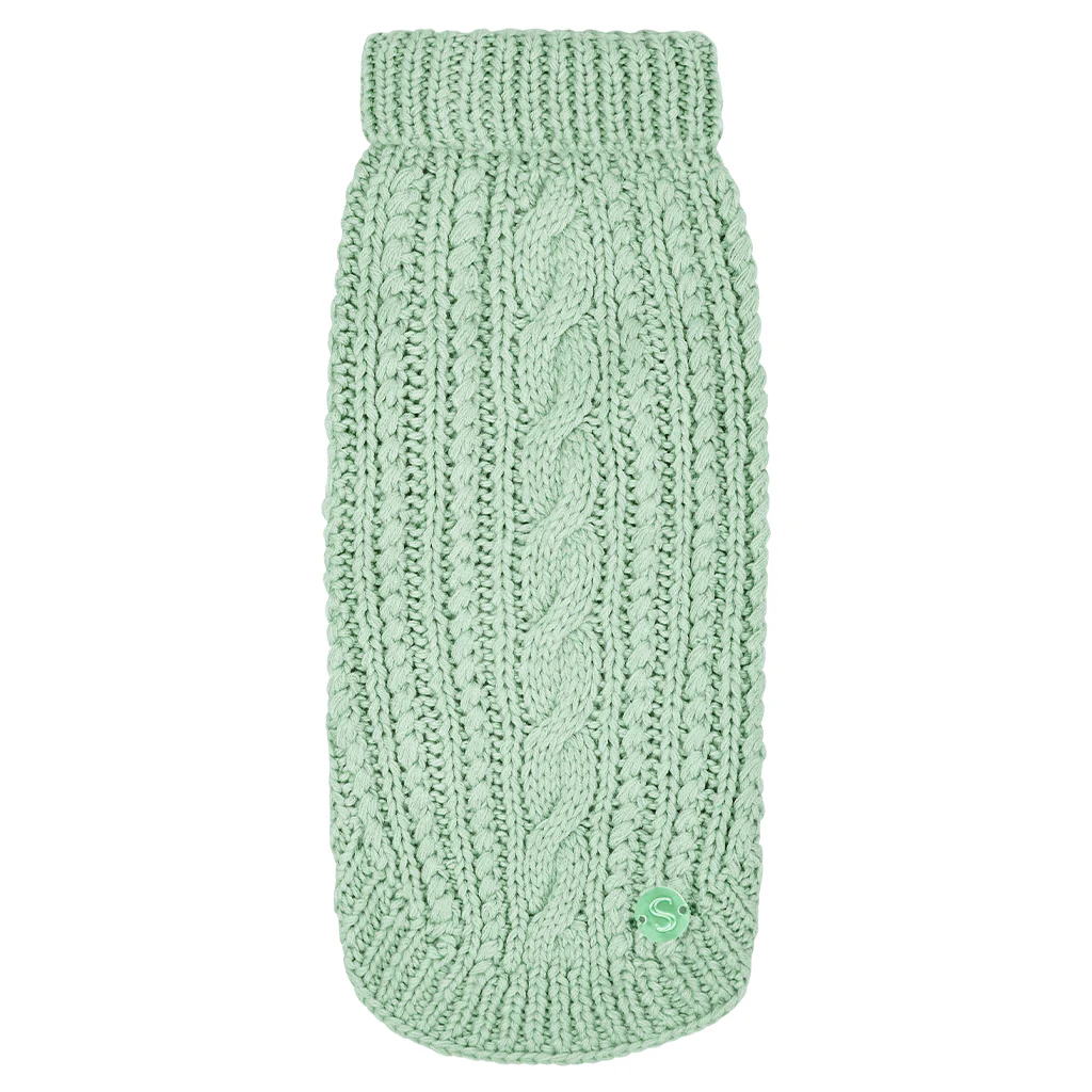 Merino Wool Cable Knit Dog Sweater - Mint - Image 3