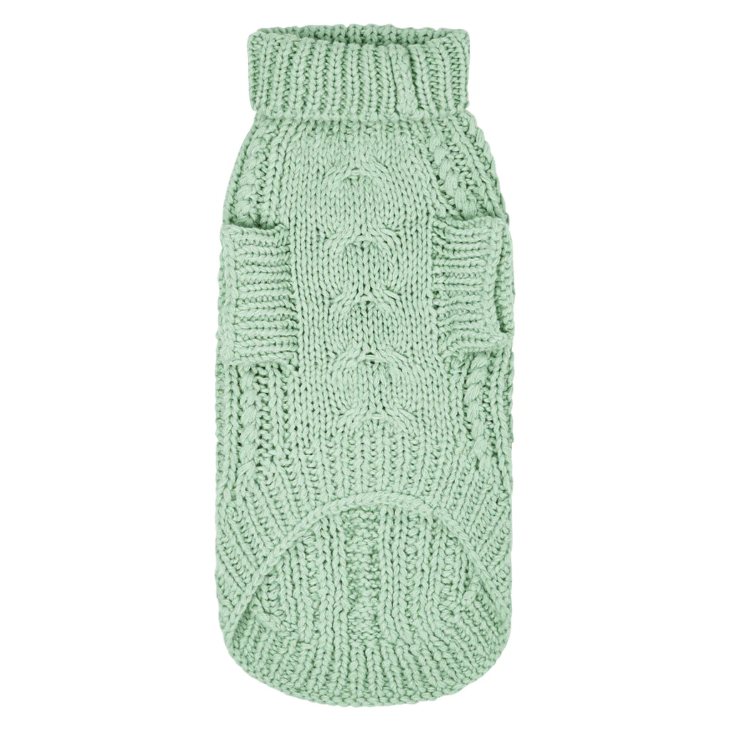 Merino Wool Cable Knit Dog Sweater - Mint - Image 4