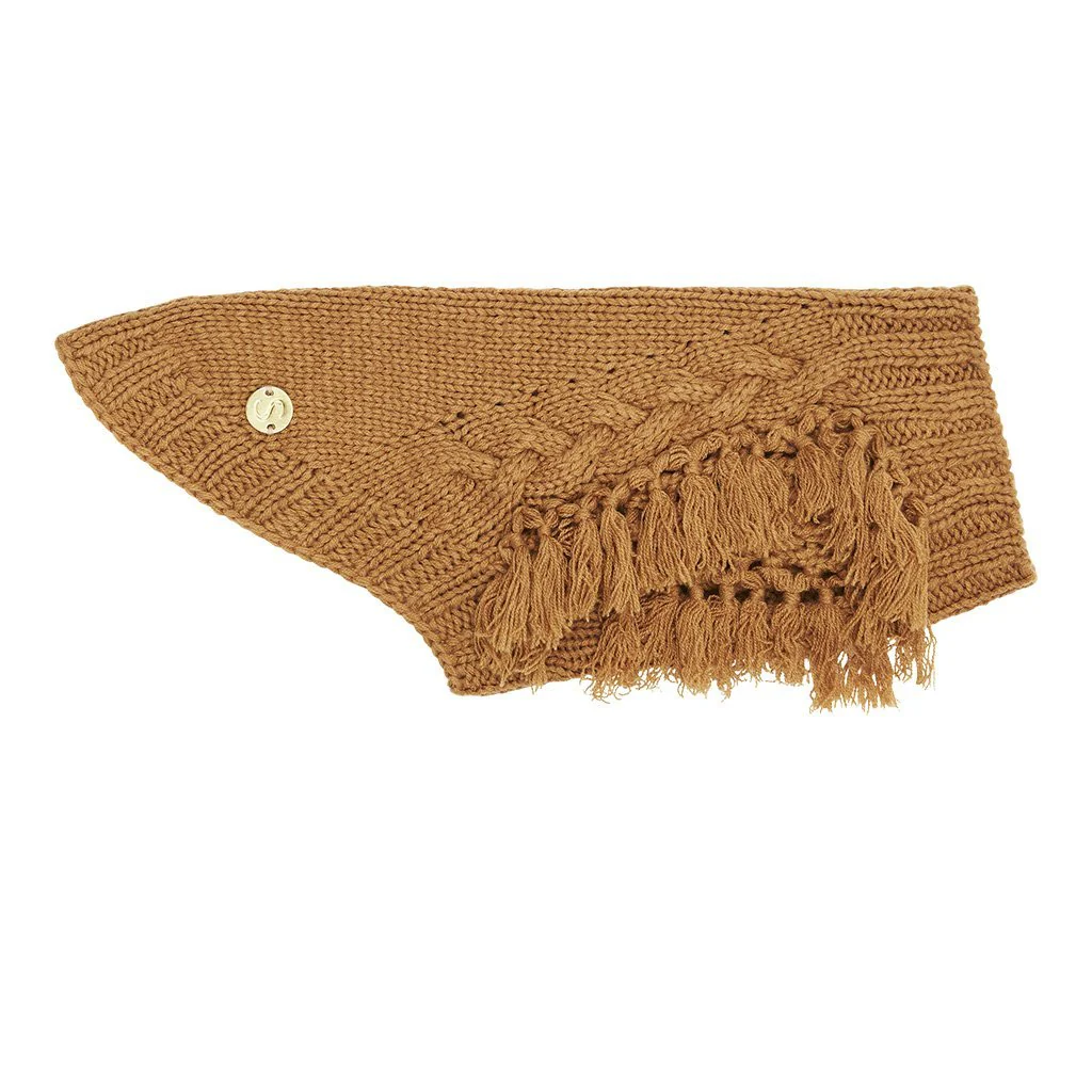 Merino Wool Fringe Knit Dog Sweater - Toffee