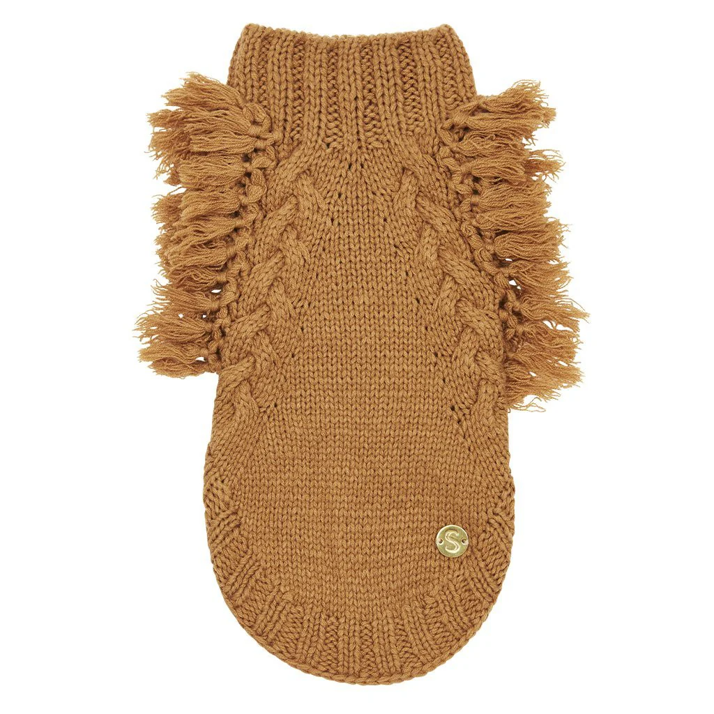 Merino Wool Fringe Knit Dog Sweater - Toffee - Image 2