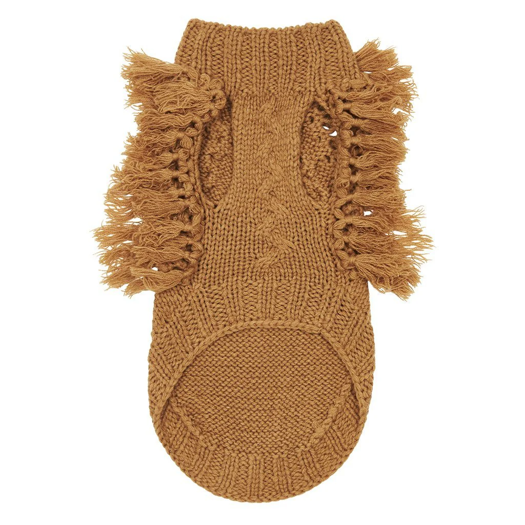 Merino Wool Fringe Knit Dog Sweater - Toffee - Image 3