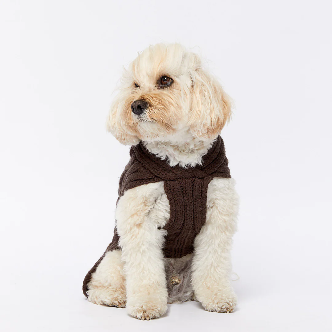 Merino Wool Weave Knit Dog Sweater - Brown - Image 6