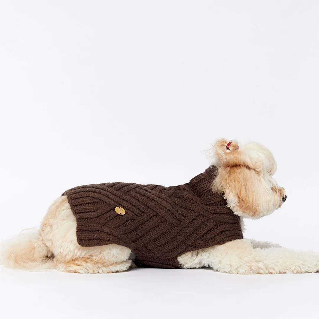 Merino Wool Weave Knit Dog Sweater - Brown - Image 7